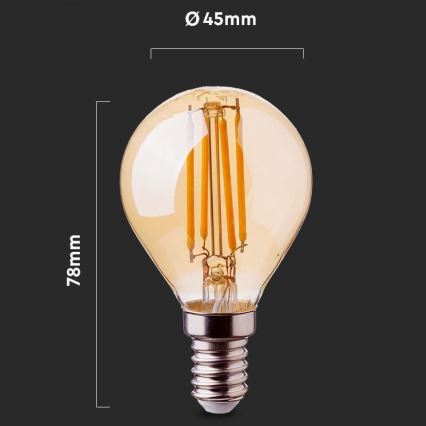 LED Žarulja FILAMENT AMBER P45 E14/4W/230V 2200K