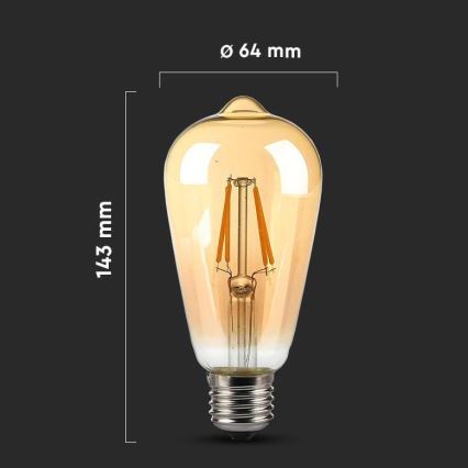 LED Žarulja FILAMENT AMBER ST64 E27/8W/230V 2200K