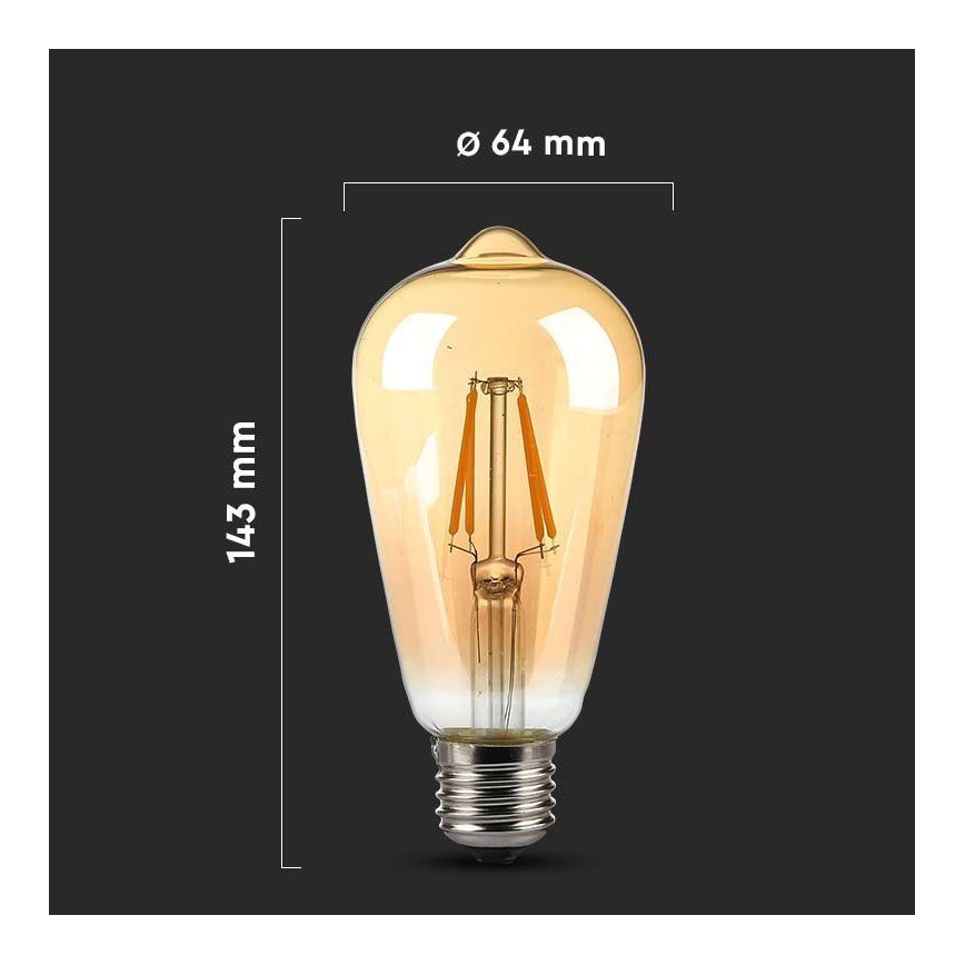 LED Žarulja FILAMENT AMBER ST64 E27/8W/230V 2200K