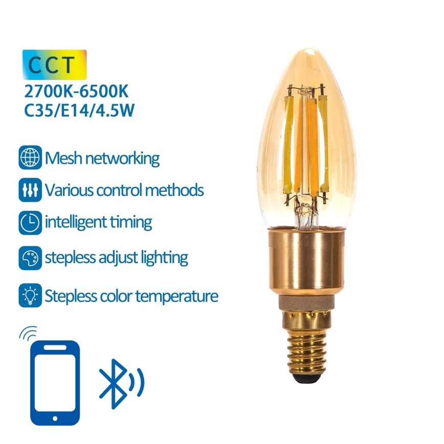 LED Prigušiva žarulja FILAMENT MESH Smart C35 E14/4,5W/230V 2700-6500K - Aigostar
