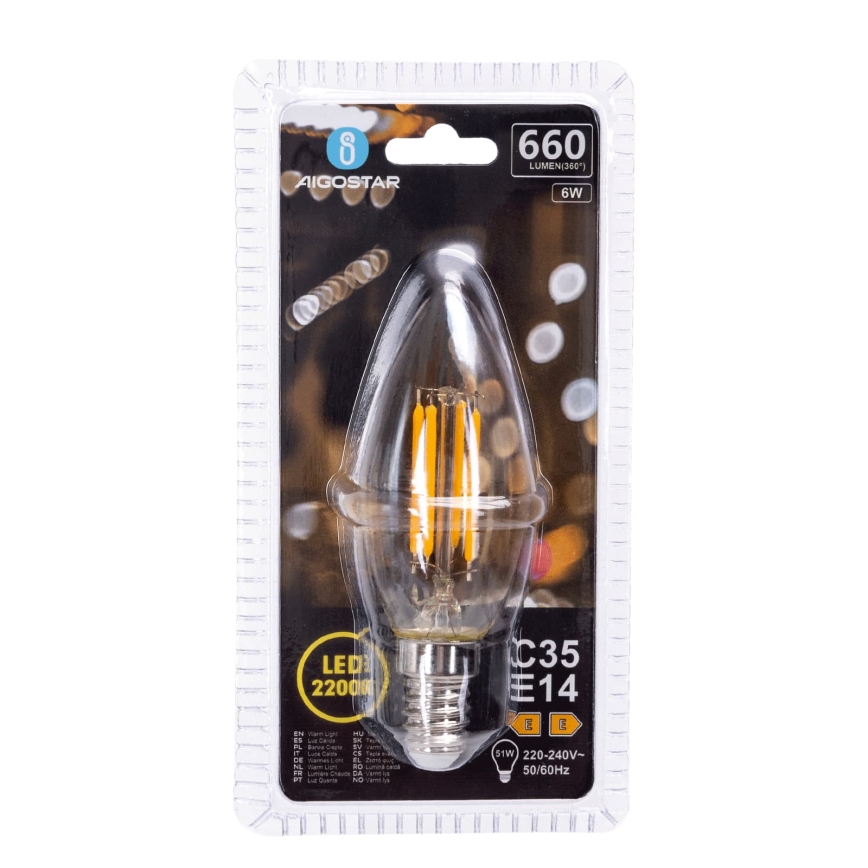 LED Žarulja FILAMENT C35 E14/6W/230V 2200K - Aigostar
