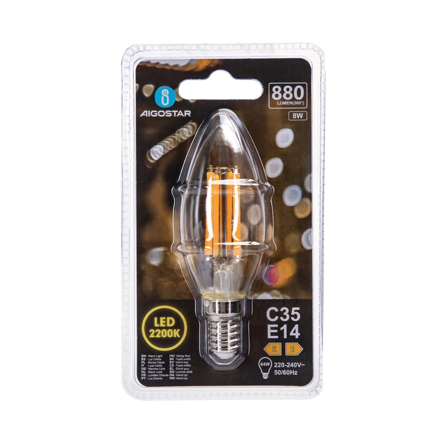 LED Žarulja FILAMENT C35 E14/8W/230V 2200K - Aigostar