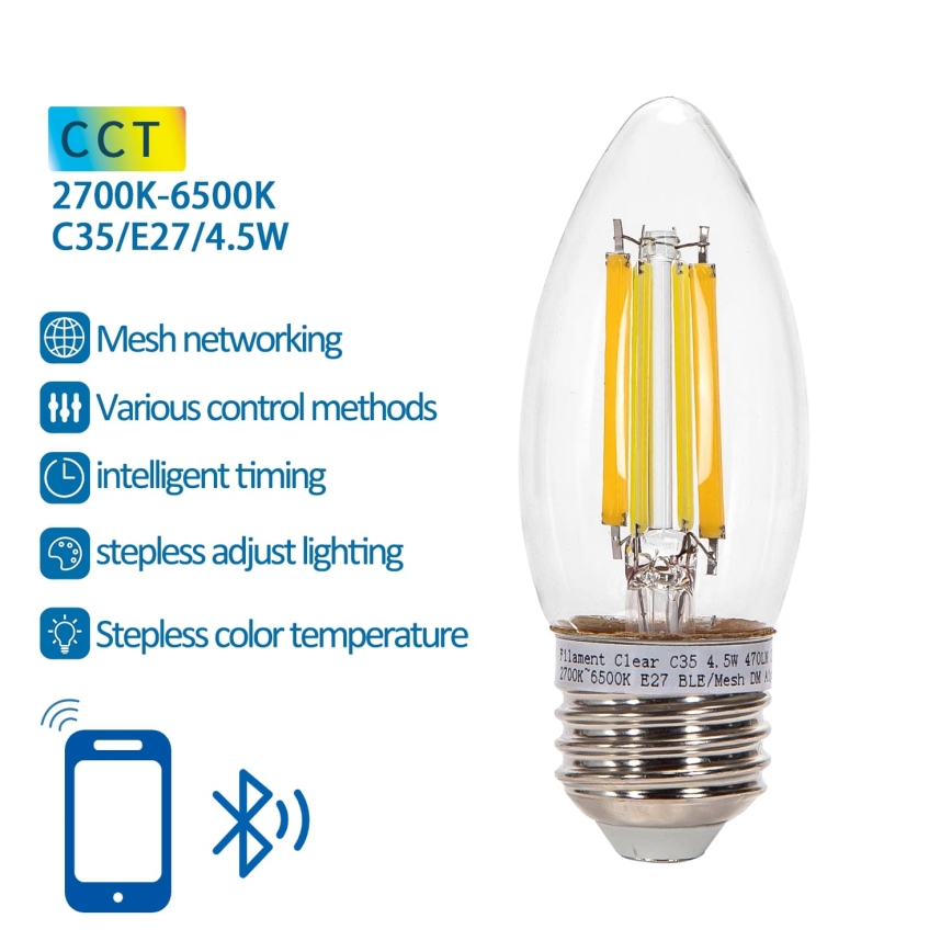 LED Prigušiva žarulja FILAMENT MESH Smart C35 E27/4,5W/230V 2700-6500K - Aigostar