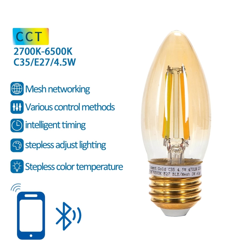 LED Prigušiva žarulja FILAMENT MESH Smart C35 E27/4,5W/230V 2700-6500K - Aigostar