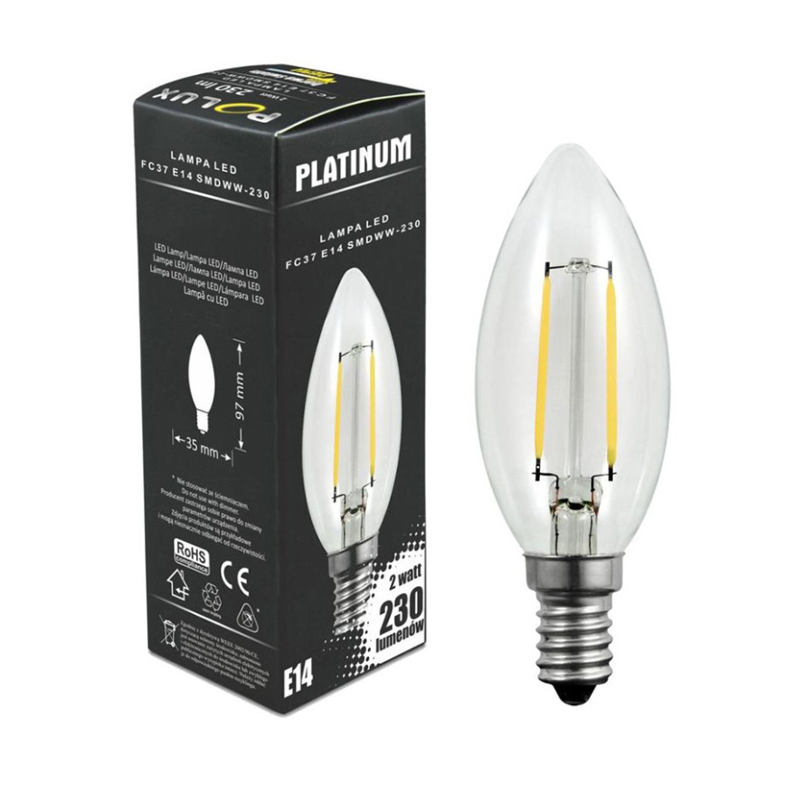 LED Žarulja FILAMENT C37 E14/2W/230V 3000K