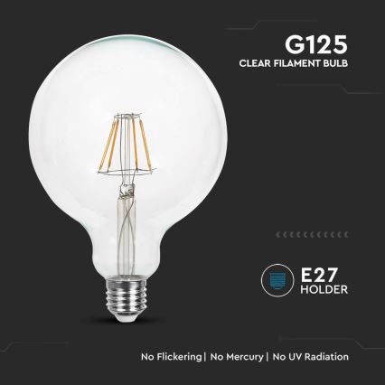 LED Žarulja FILAMENT G125 E27/12W/230V 6500K