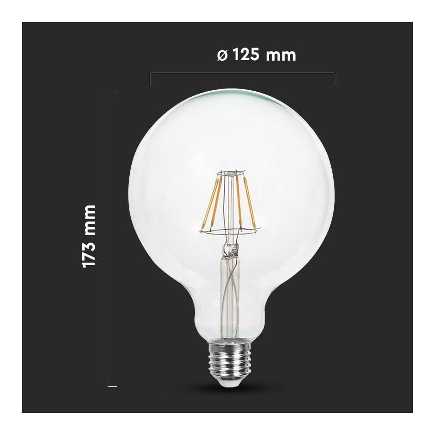 LED Žarulja FILAMENT G125 E27/12W/230V 6500K