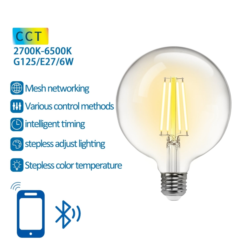 LED Prigušiva žarulja FILAMENT MESH Smart G125 E27/6W/230V 2700-6500K - Aigostar