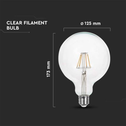 LED Žarulja FILAMENT G125 E27/6W/230V 3000K