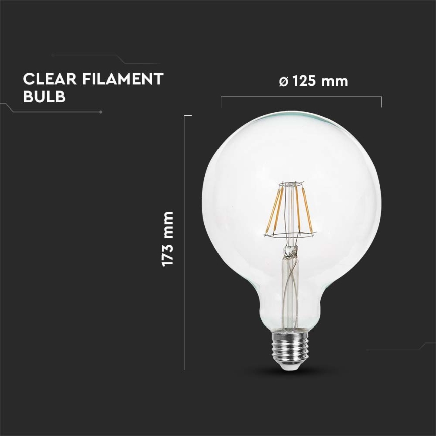 LED Žarulja FILAMENT G125 E27/6W/230V 3000K