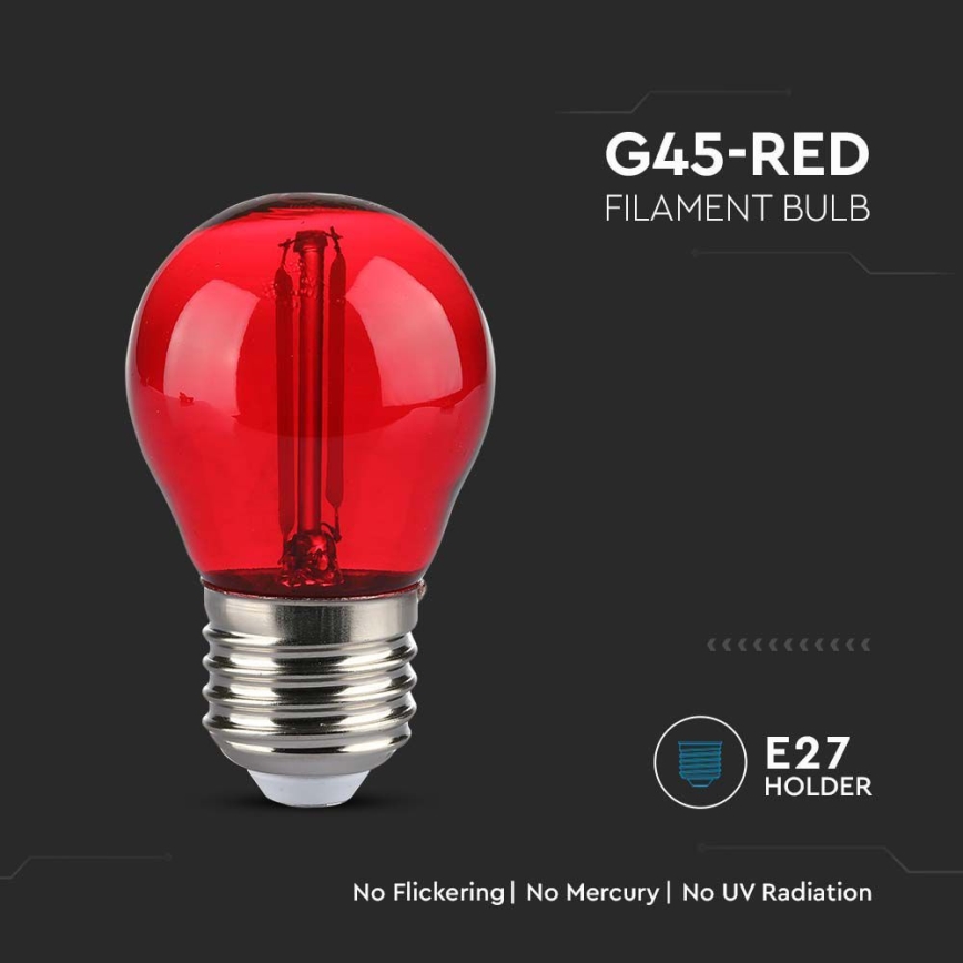 LED Žarulja FILAMENT G45 E27/2W/230V crvena
