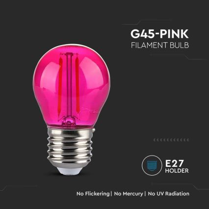 LED Žarulja FILAMENT G45 E27/2W/230V ružičasta