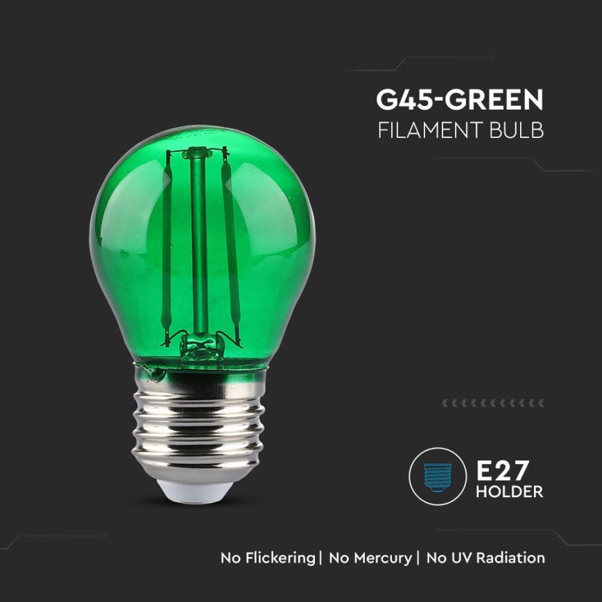 LED Žarulja FILAMENT G45 E27/2W/230V zelena