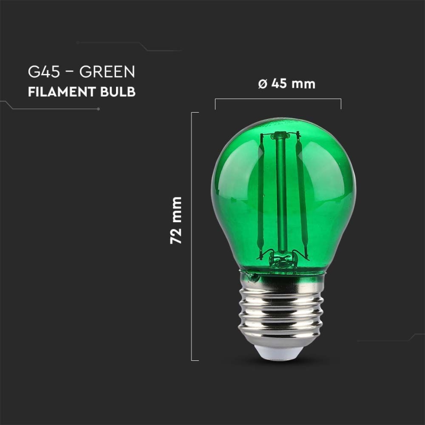 LED Žarulja FILAMENT G45 E27/2W/230V zelena