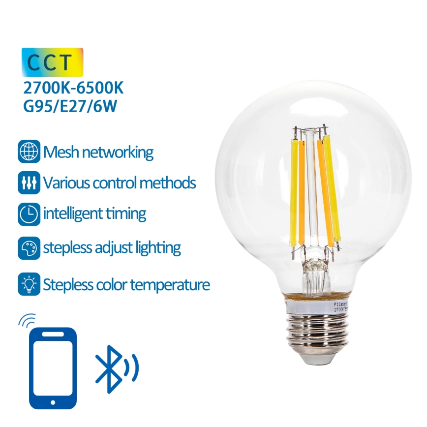 LED Prigušiva žarulja FILAMENT MESH Smart G95 E27/6W/230V 2700-6500K - Aigostar