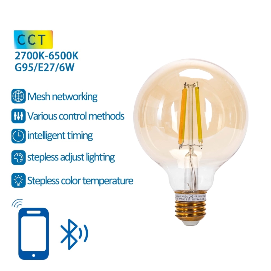 LED Prigušiva žarulja FILAMENT MESH Smart G95 E27/6W/230V 2700-6500K - Aigostar