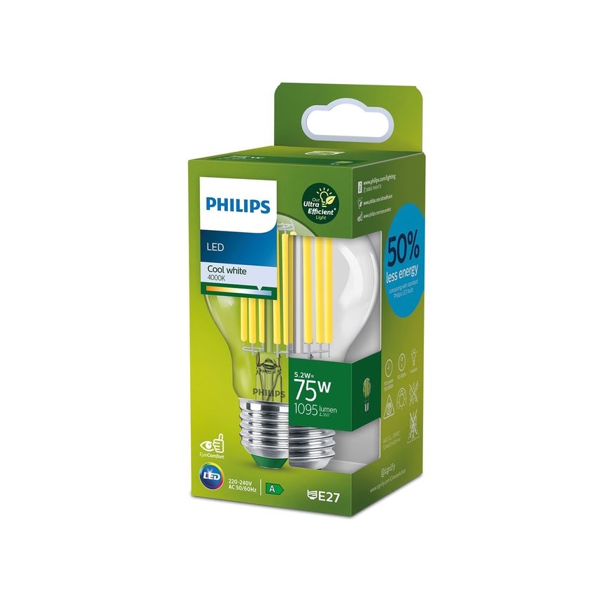 LED Žarulja FILAMENT Philips A60 E27/5,2W/230V 4000K