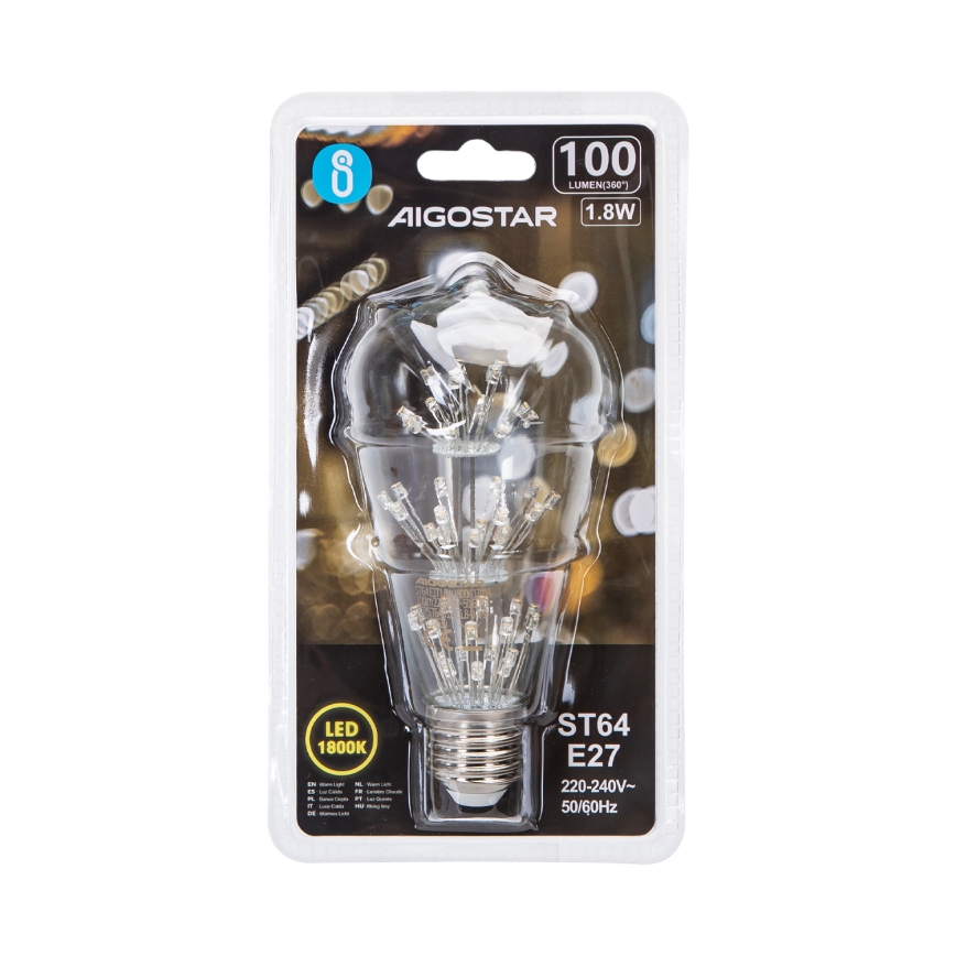 LED Žarulja FILAMENT ST64 E27/1,8W/230V 1800K - Aigostar