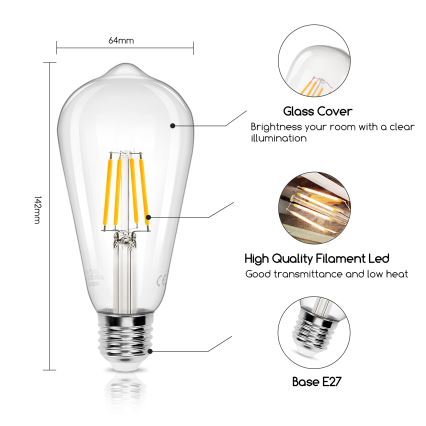 LED Žarulja FILAMENT ST64 E27/4W/230V 2700K - Aigostar