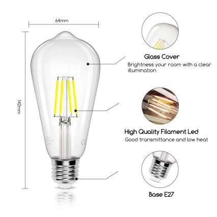 LED Žarulja FILAMENT ST64 E27/4W/230V 6500K - Aigostar