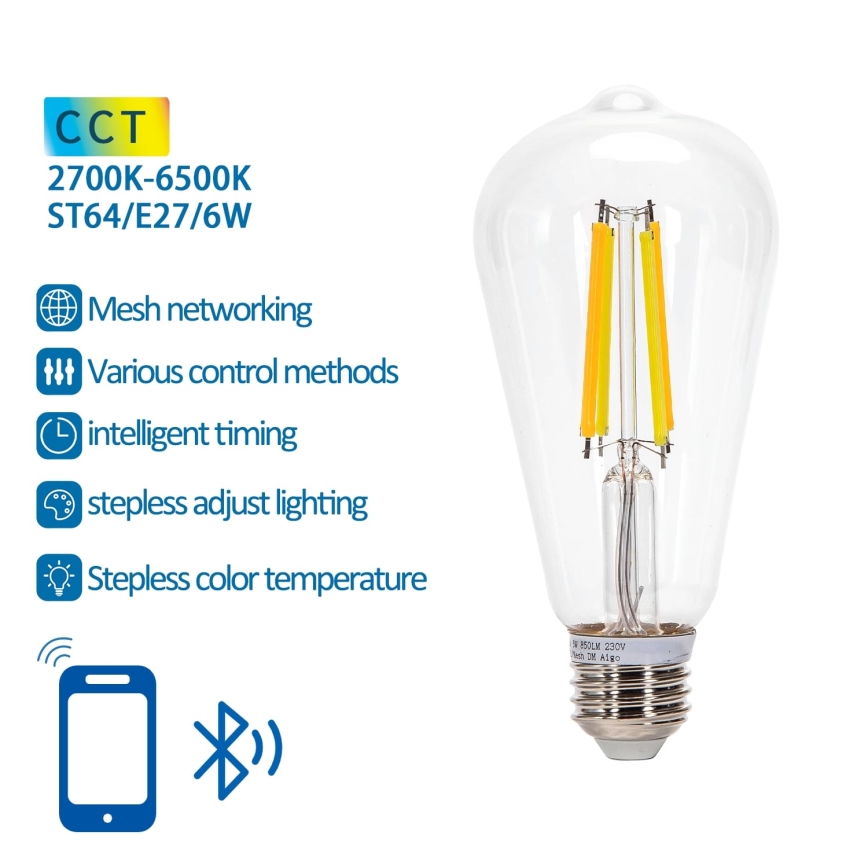 LED Prigušiva žarulja FILAMENT MESH Smart ST64 E27/6W/230V 2700-6500K - Aigostar