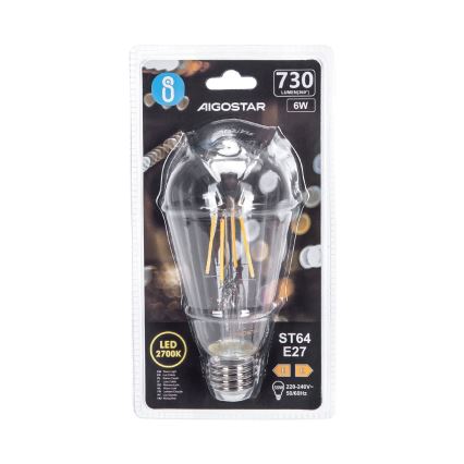 LED Žarulja FILAMENT ST64 E27/6W/230V 2700K - Aigostar