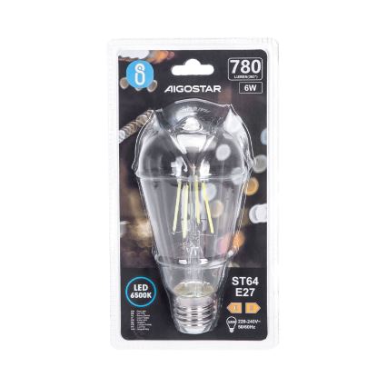 LED Žarulja FILAMENT ST64 E27/6W/230V 6500K - Aigostar