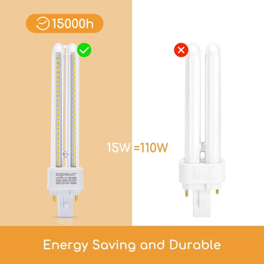 LED Žarulja G24D-3/15W/230V 4000K - Aigostar