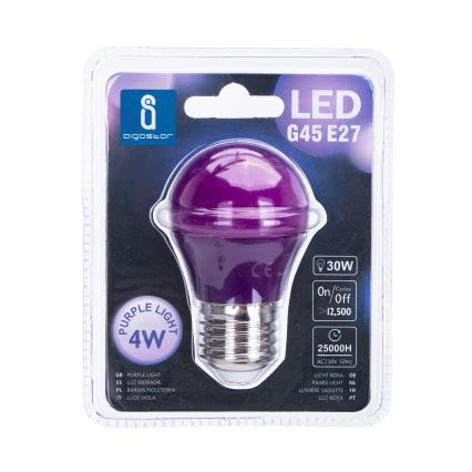 LED Žarulja G45 E27/4W/230V ljubičasta - Aigostar