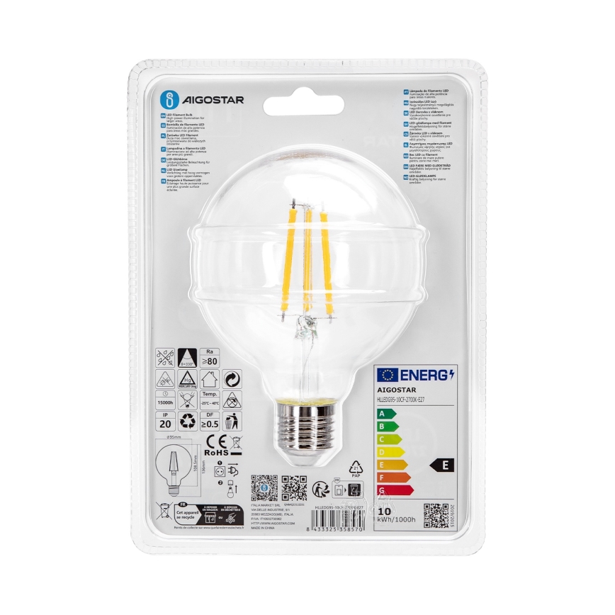LED Žarulja G95 E27/10W/230V 2700K - Aigostar