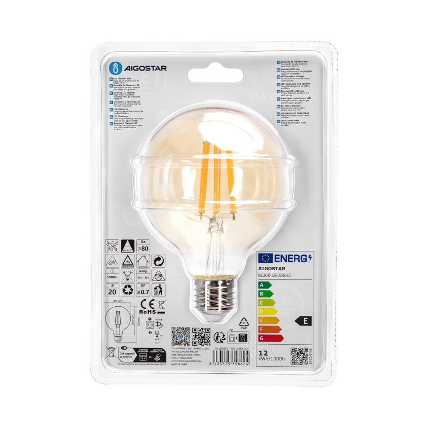 LED Žarulja G95 E27/12W/230V 2200K - Aigostar