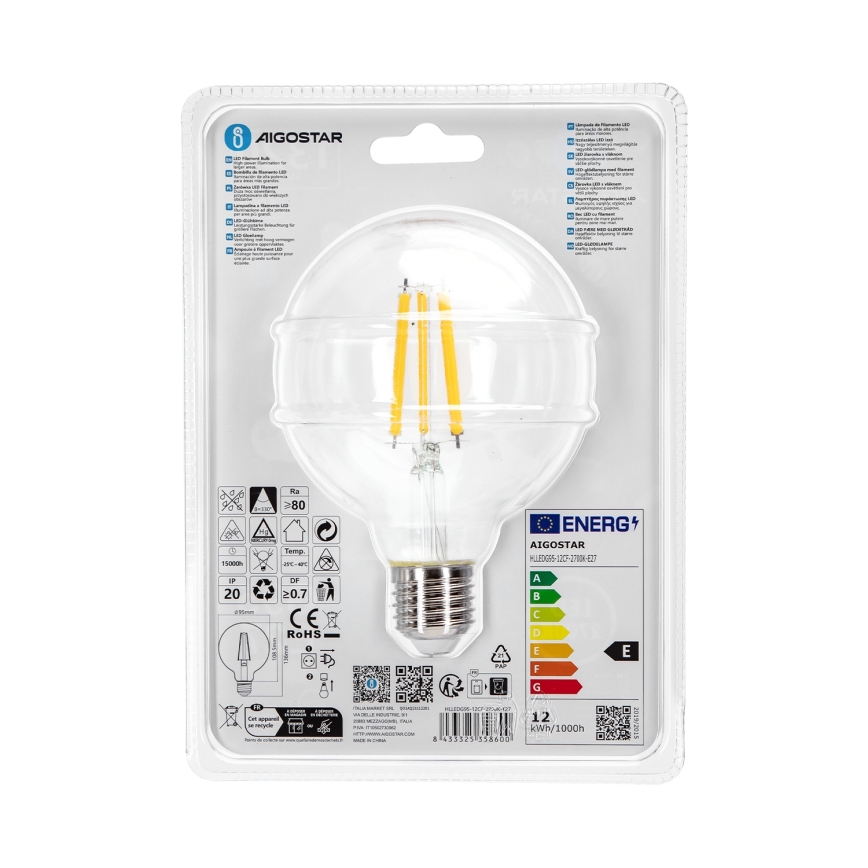 LED Žarulja G95 E27/12W/230V 2700K - Aigostar