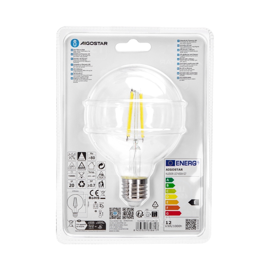 LED Žarulja G95 E27/12W/230V 6500K - Aigostar