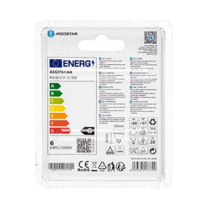 LED Žarulja MR16 GU5,3/6W/12V 3000K - Aigostar