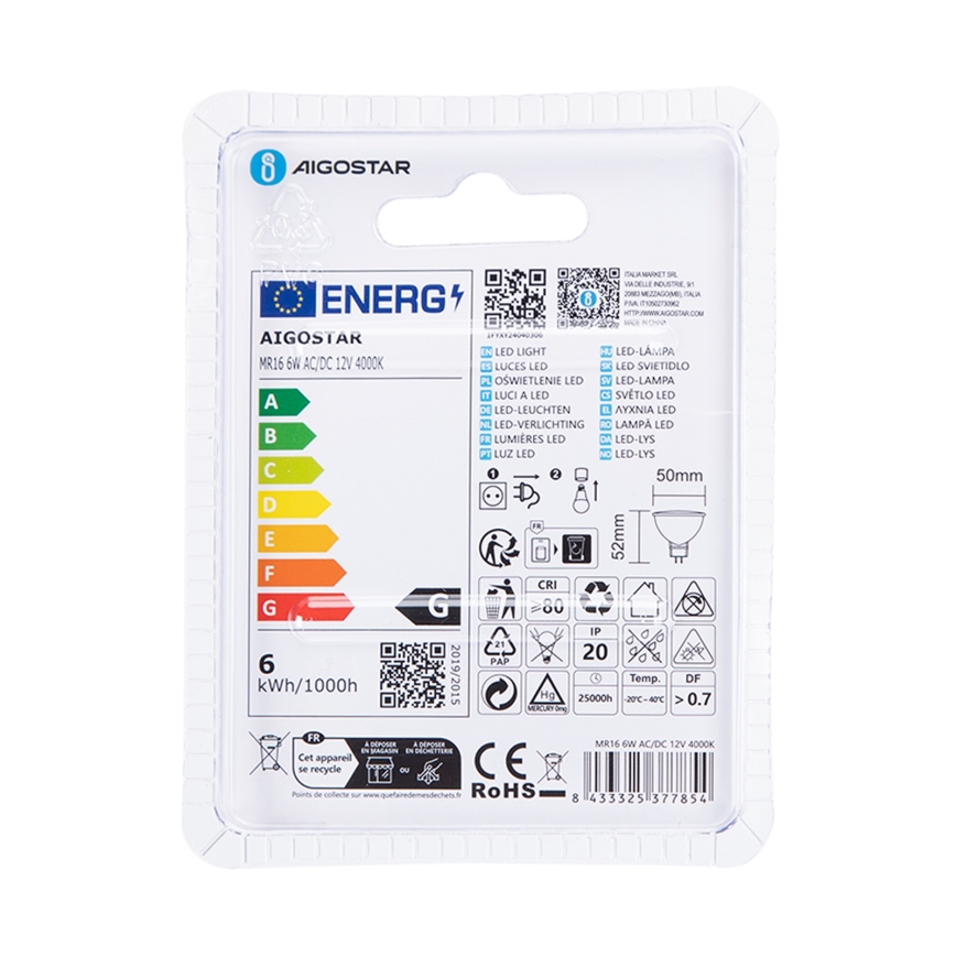 LED Žarulja MR16 GU5,3/6W/12V 4000K - Aigostar
