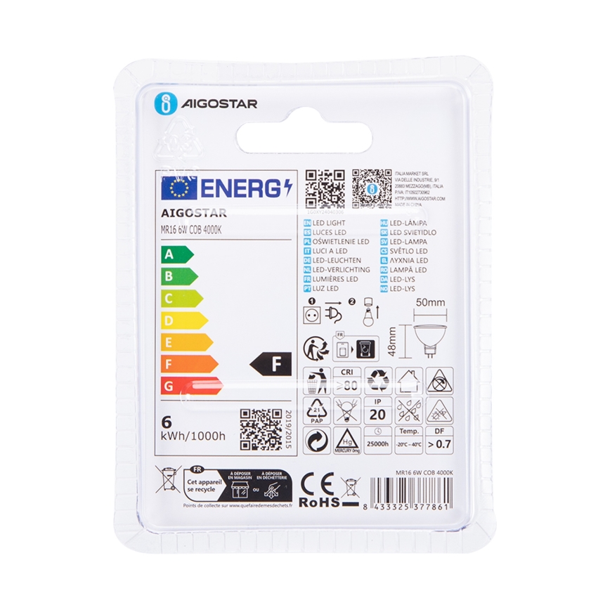 LED Žarulja MR16 GU5,3/6W/12V 4000K - Aigostar