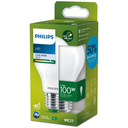 LED Žarulja Philips A60 E27/7,3W/230V 4000K