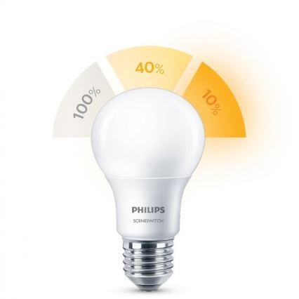 LED Žarulja Philips SCENE SWITCH A60 E27/8W/230V 2200K-2700K