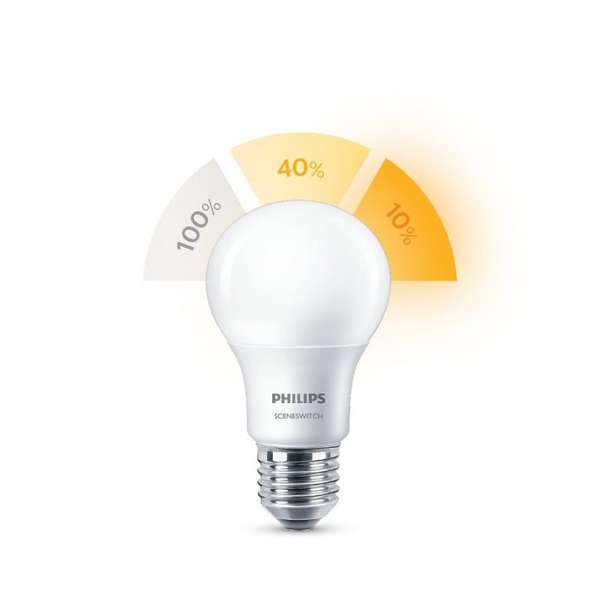 LED Žarulja Philips SCENE SWITCH A60 E27/8W/230V 2200K-2700K
