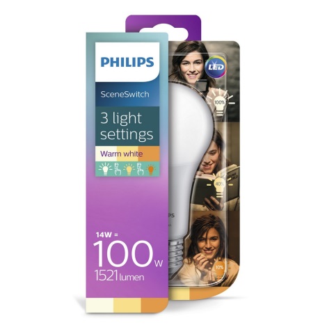 LED Žarulja Philips SCENE SWITCH A67 E27/14W/230V 2200K-2700K