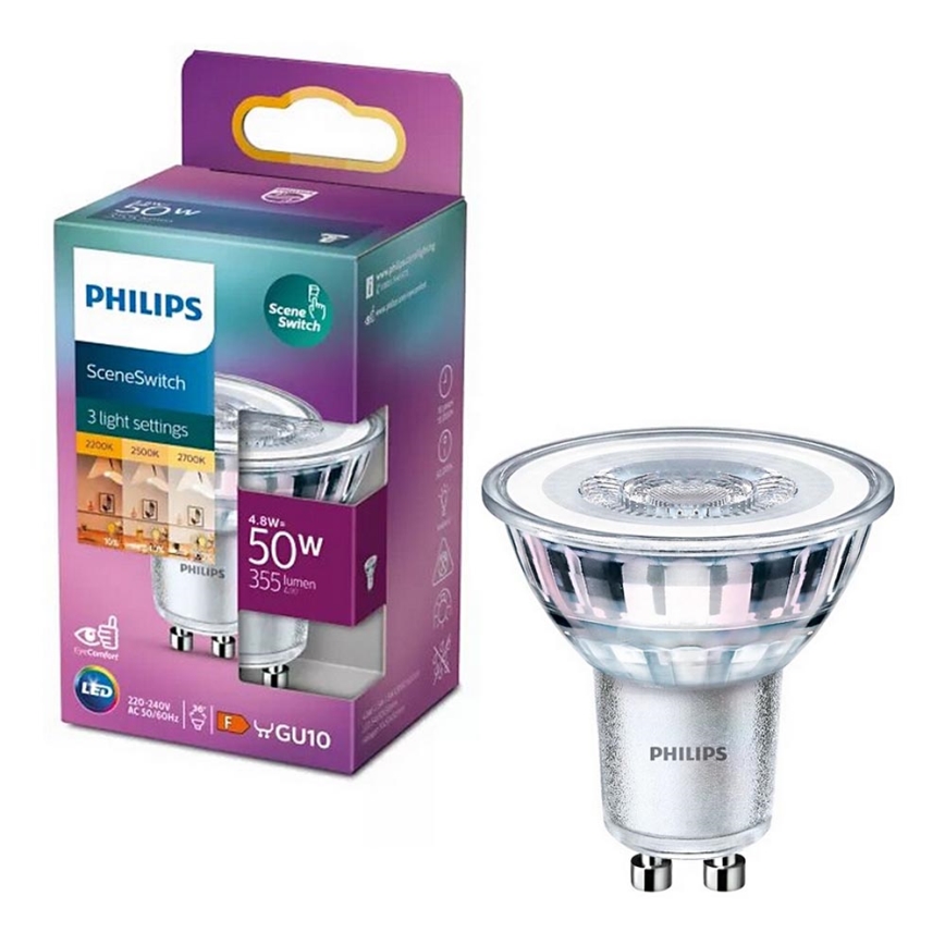 LED Žarulja Philips SCENE SWITCH PAR16 GU10/4,8W/230V 2200/2500/2700K
