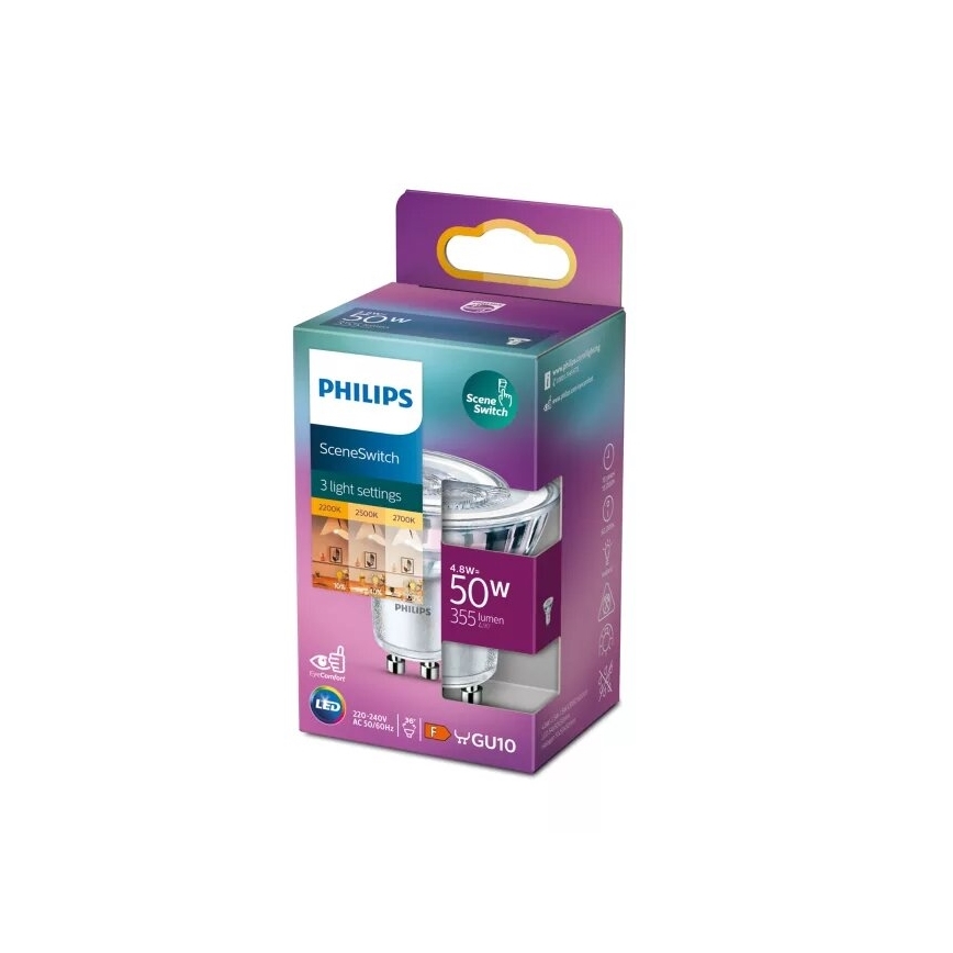 LED Žarulja Philips SCENE SWITCH PAR16 GU10/4,8W/230V 2200/2500/2700K