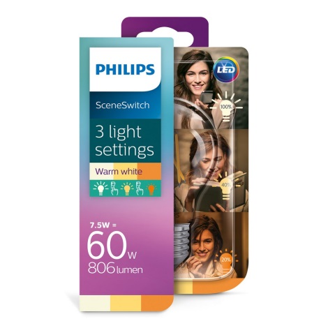 LED Žarulja Philips SCENE SWITCH VINTAGE A60 E27/7,5W/230V 2200K-2700K