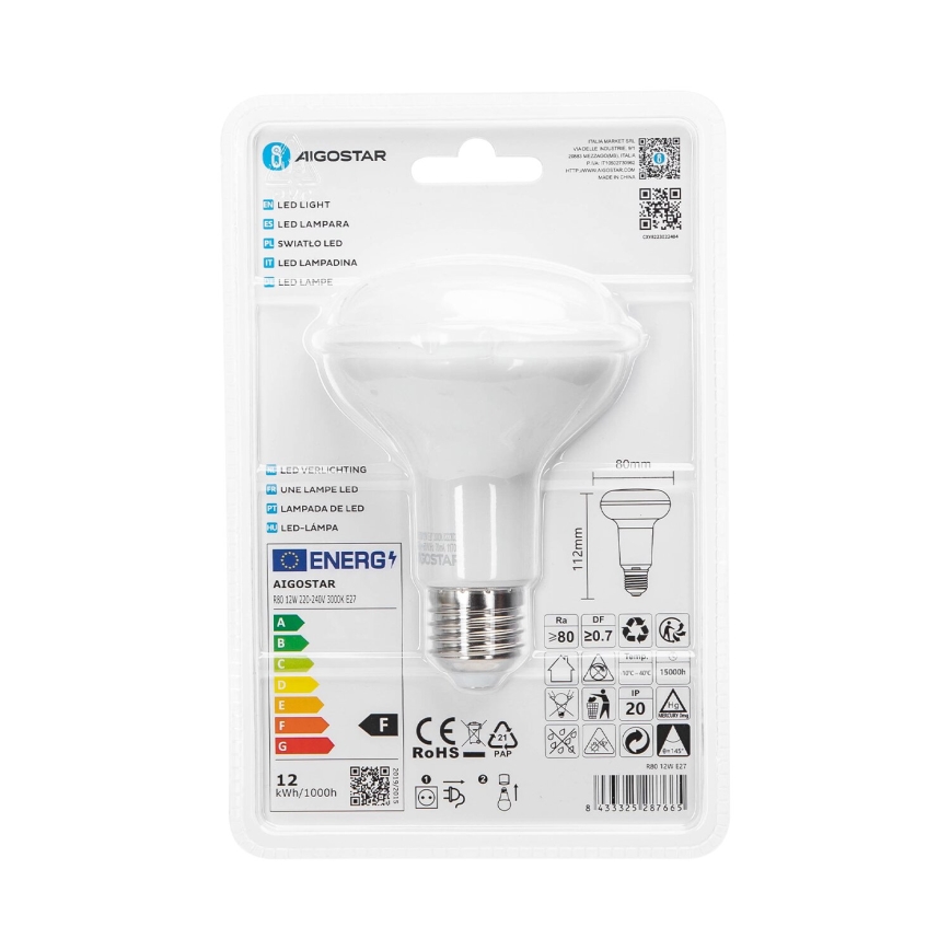 LED Žarulja R80 E27/12W/230V 3000K - Aigostar