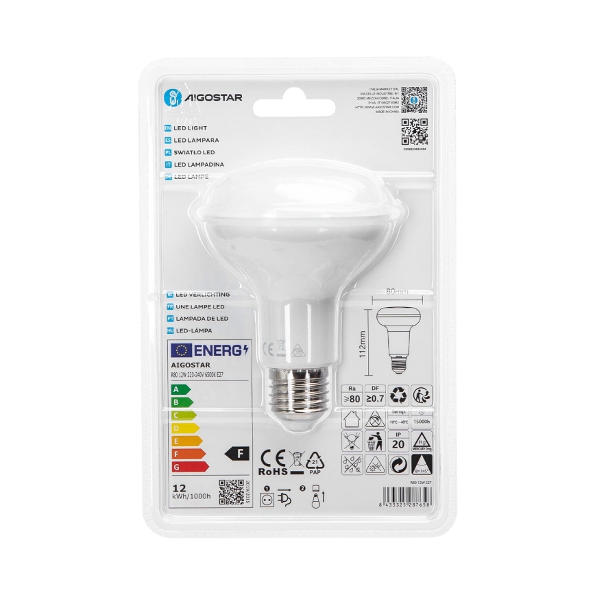 LED Žarulja R80 E27/12W/230V 6500K - Aigostar