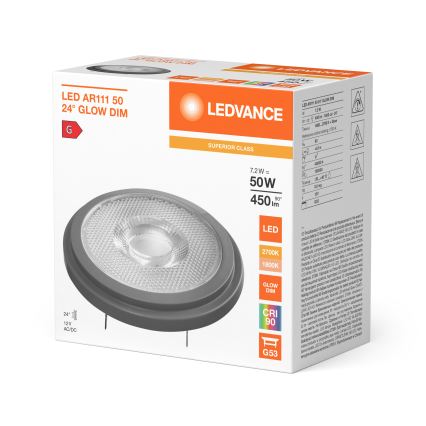 LED žarulja s mogućnošću prigušivanja AR111 G53/7,2W/12V 1800-2700K 24° CRI 90 - Ledvance