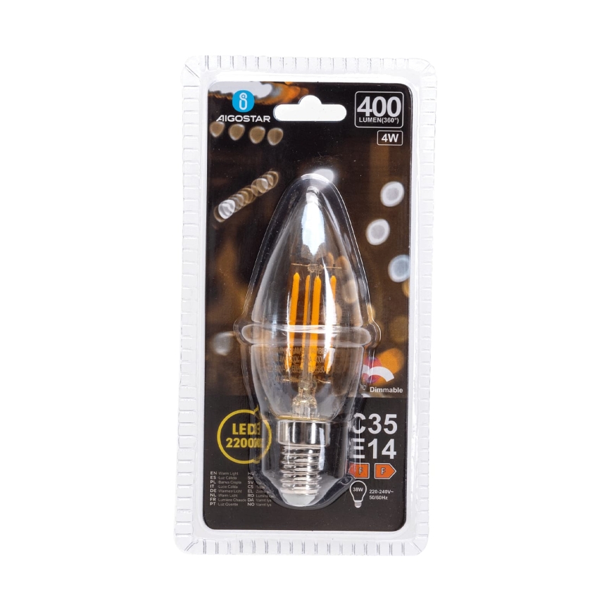 LED žarulja s mogućnošću prigušivanja FILAMENT C35 E14/4W/230V 2200K - Aigostar