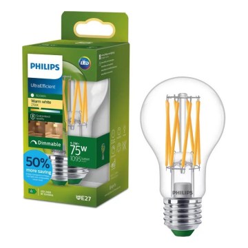 LED žarulja s mogućnošću prigušivanja ULTRAEFFICIENT VINTAGE Philips A60 E27/5,2W/230V 2700K