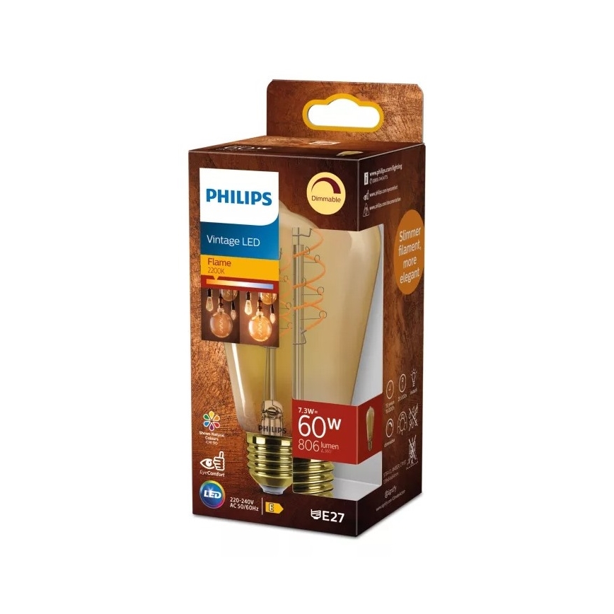 LED žarulja s prigušivanjem VINTAGE Philips ST64 E27/7,3W/230V 2200K CRI 90