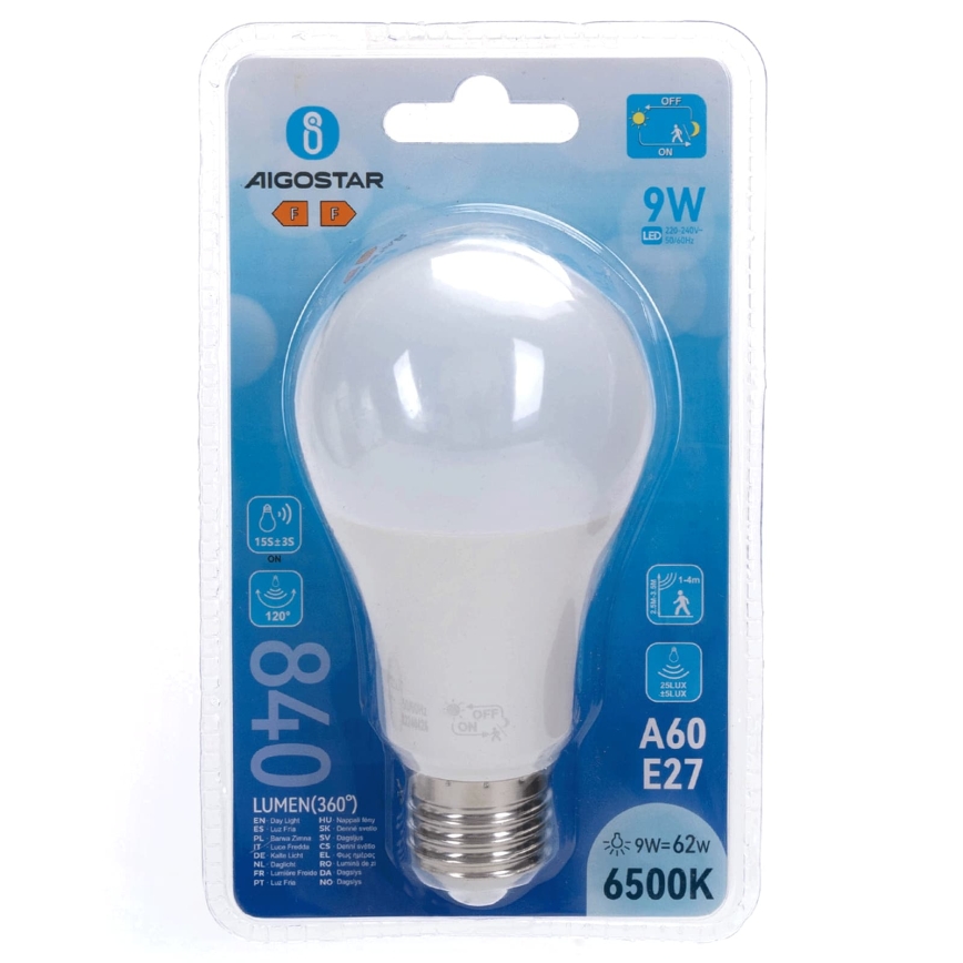 LED žarulja s senzorom pokreta i sumraka A60 E27/9W/230V 6500K - Aigostar